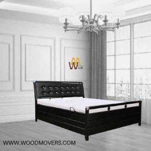 Elegant Queen Size Metal Hydraulic Double Bed - Black Colour