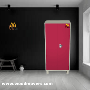 Double Door Metal Cupboard | Wrought Iron Wardrobe Without Mirror @ Woodmovers - Maroon colour