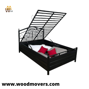 New Design Elegant Metal Hydraulic Double Bed - Black (matte Finished)